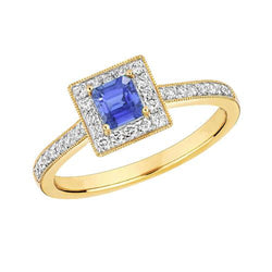Milligrain Yellow Gold Natural Earth Mined Diamond Ring Halo Ceylon Sapphire 2 Carats