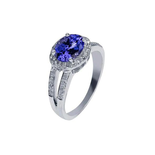 Oval Tanzanite And Round Diamonds Engagement Ring 3.50 Carat New - Gemstone Ring-harrychadent.ca