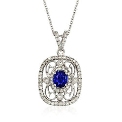 Oval Ceylon Sapphire & Natural Earth Mined Diamond Vintage Style Pendant 2.50 Carats