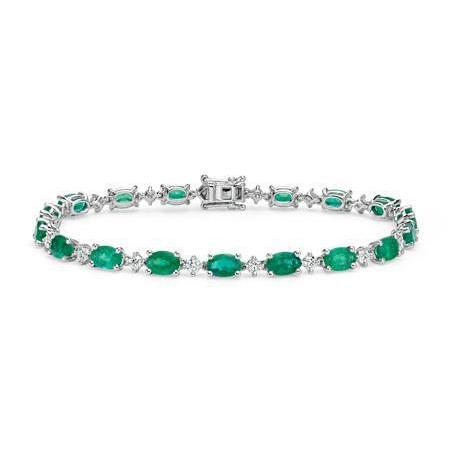 Oval Green Emerald & Round Diamond Tennis Bracelet 15.25 Carats Jewelry