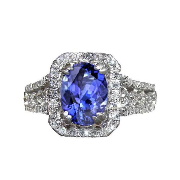 Oval Tanzanite And Round Pave Diamonds 5.70 Carat Ring WG 14K - Gemstone Ring-harrychadent.ca