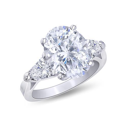Oval Cut 3 Carat Diamond Three Stone Jewelry Ring White Gold 14K - Three Stone Ring-harrychadent.ca