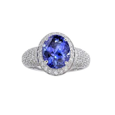 Oval Tanzanite & Diamonds 7 Carats Ring Pave White Gold 14K - Gemstone Ring-harrychadent.ca