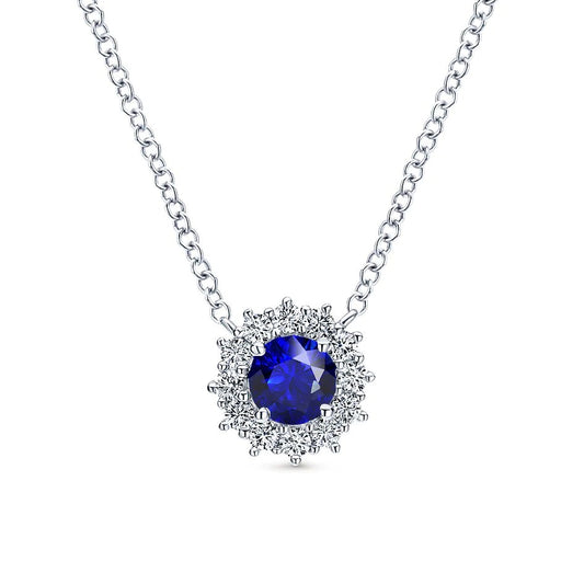 Round Gemstone & Diamond Halo Pendant Prong Set 2 Carats - Gemstone Pendant-harrychadent.ca