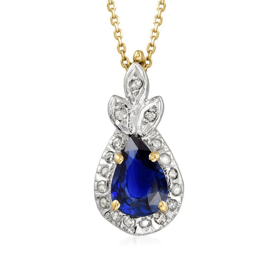 Pear Gemstone & Round Diamond Halo Pendant Leaf Style 3 Carats - Gemstone Pendant-harrychadent.ca