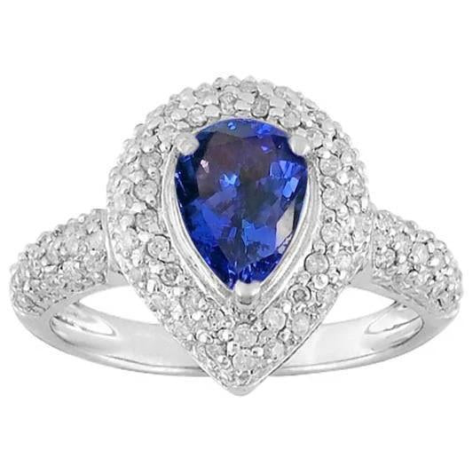 Pear Tanzanite Halo Pave Diamonds 4.40 Carat Fancy Ring WG 14K Jewelry - Gemstone Ring-harrychadent.ca