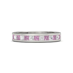 Princess Lab Grown Diamond Comfort Fit Pink Sapphire Band 2.40 Carats