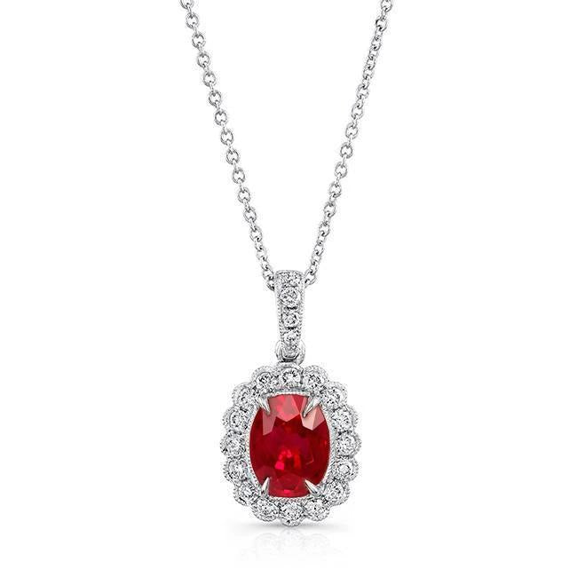 Red Ruby Eagle Claws Necklace Pendant 3.30 Ct. White Gold 14K
