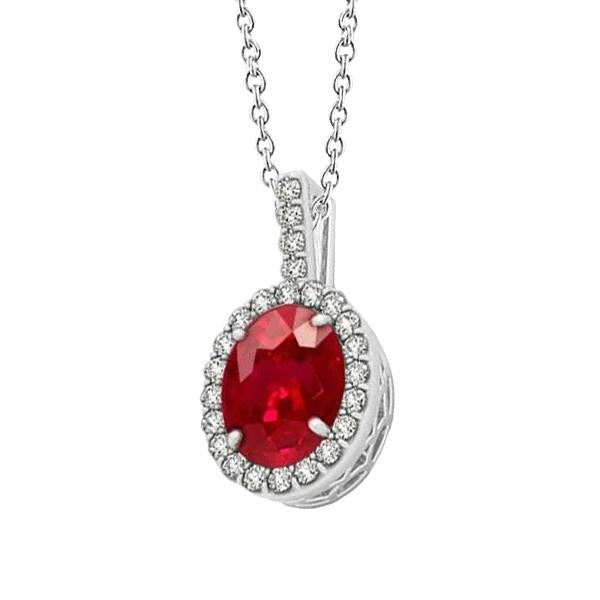 Red Ruby & Diamond Pendant Necklace 6.90 Ct. White Gold 14K - Gemstone Pendant-harrychadent.ca