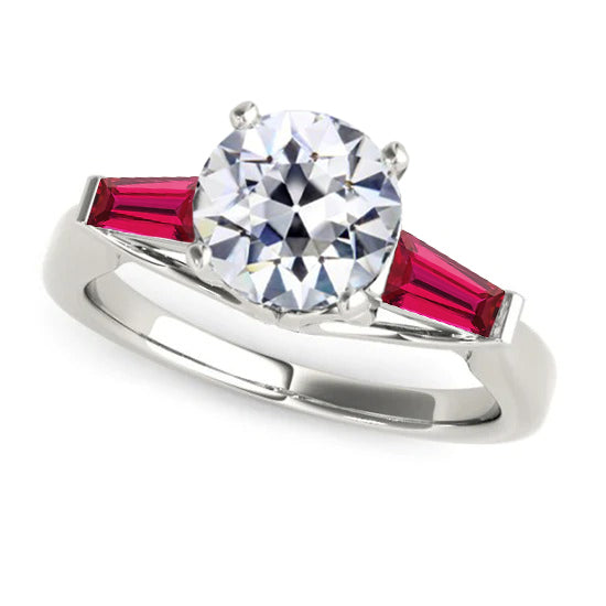 Ruby & Diamond Trilogy Ring 3.20 Carats Old Cut 14K Gold