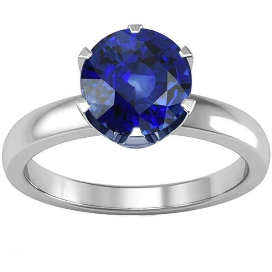 Round Solitaire Sapphire Mens Ring 3 Carats White Gold Jewelry