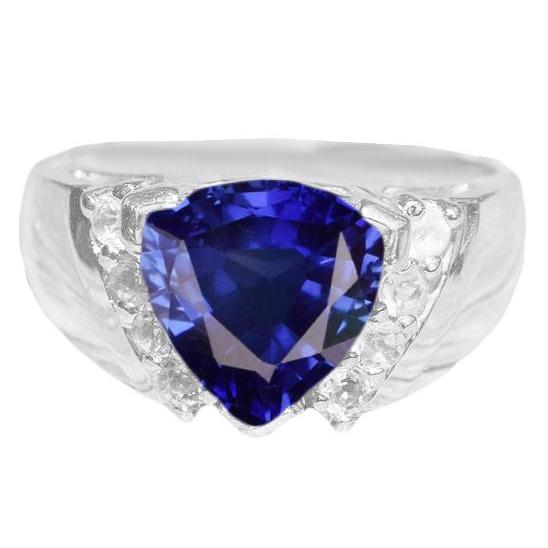 Sapphire Mens Ring Diamond Anniversary Trillion Vintage Style 2.50 Ct
