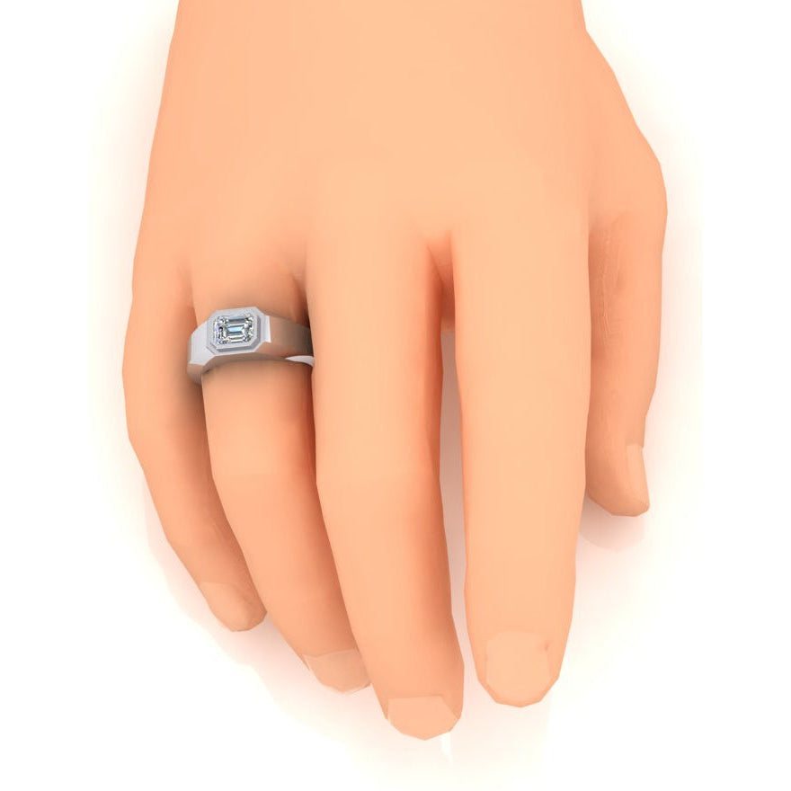 Solitaire Emerald Diamond Men's Ring