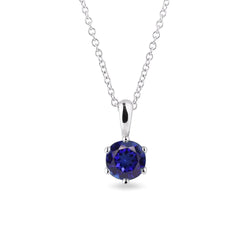 Solitaire Round Blue Sapphire Pendant Slide 6 Prong Set 1.50 Carats