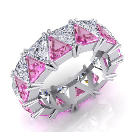 Trilliant Pink Sapphire Lab Grown Diamond Eternity Band 9 Ct Gemstone Jewelry