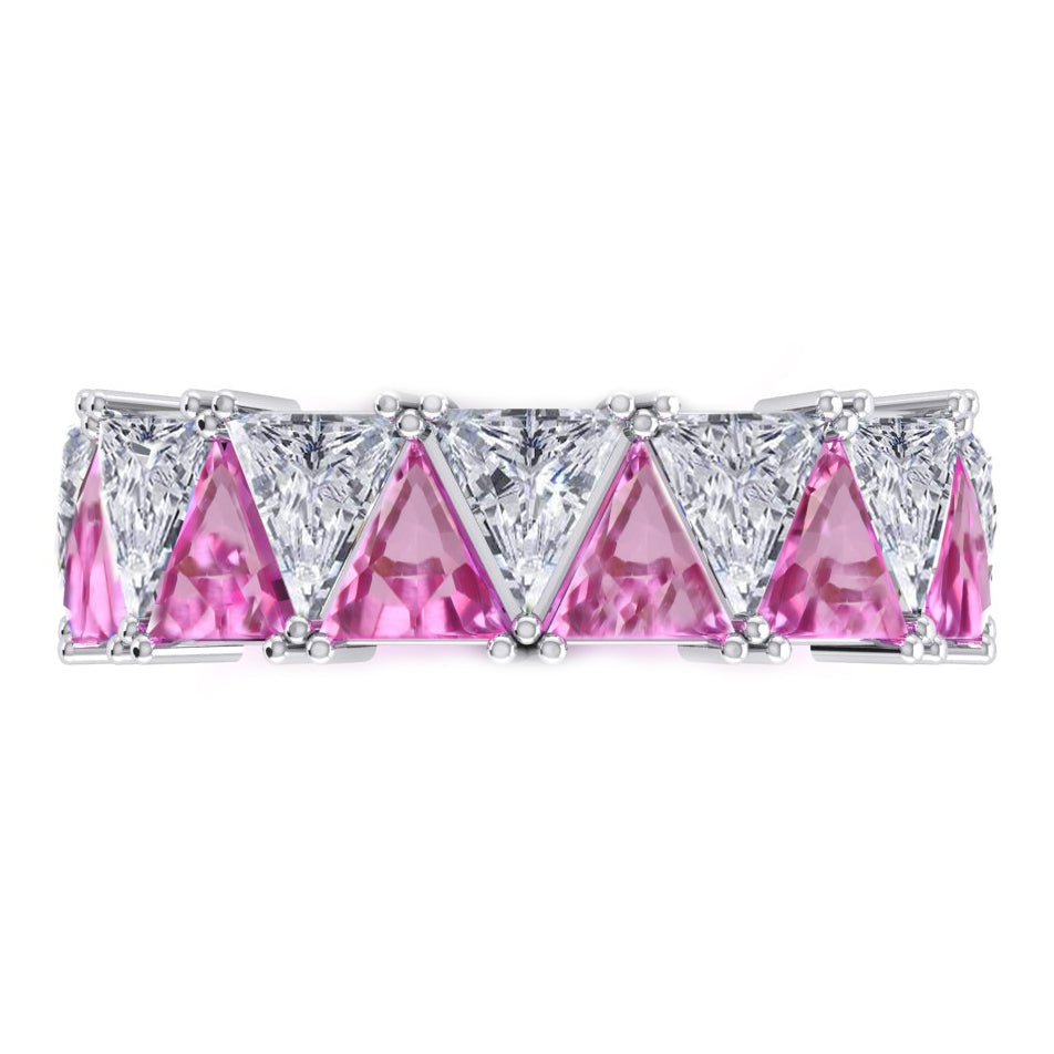 Trilliant Pink Sapphire Lab Grown Diamond Eternity Band 9 Ct Gemstone Jewelry