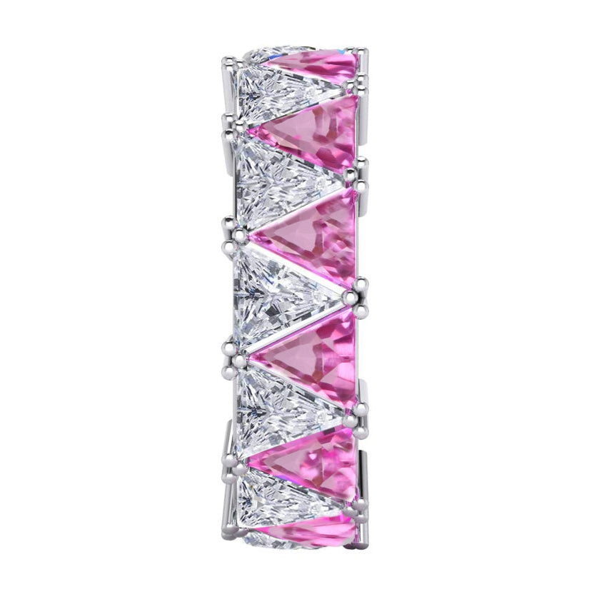 Trilliant Pink Sapphire Lab Grown Diamond Eternity Band 9 Ct Gemstone Jewelry