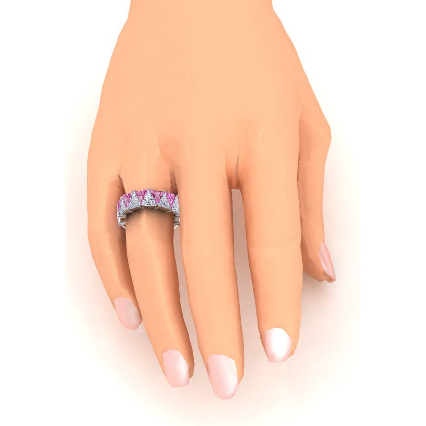 Trilliant Pink Sapphire Lab Grown Diamond Eternity Band 9 Ct Gemstone Jewelry
