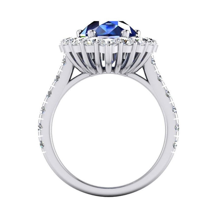 Halo Gemstone Ring Pear Blue Sapphire Gold Womens Jewelry 8 Carats - Gemstone Ring-harrychadent.ca