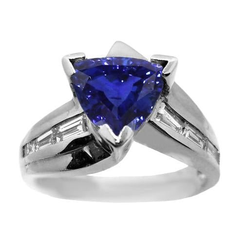 Women Ring Trillion Sapphire Channel Set Diamonds 2 Carats