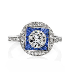 Women’s Art Deco Jewelry New Halo Ring Old Miner Natural Earth Mined Diamond & Sapphires