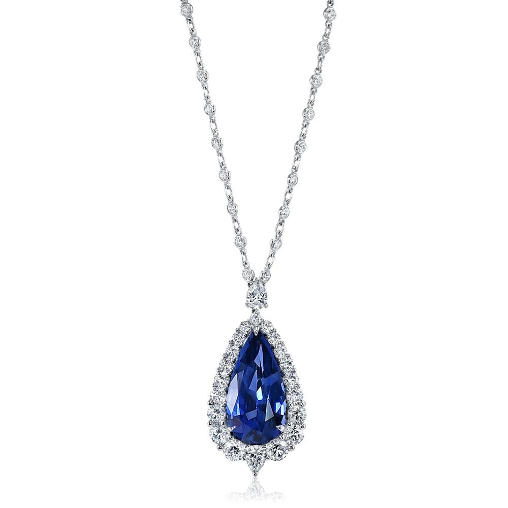 Women’s Halo Pear Gemstone & Round Diamond Pendant 3.50 Carats - Gemstone Pendant-harrychadent.ca