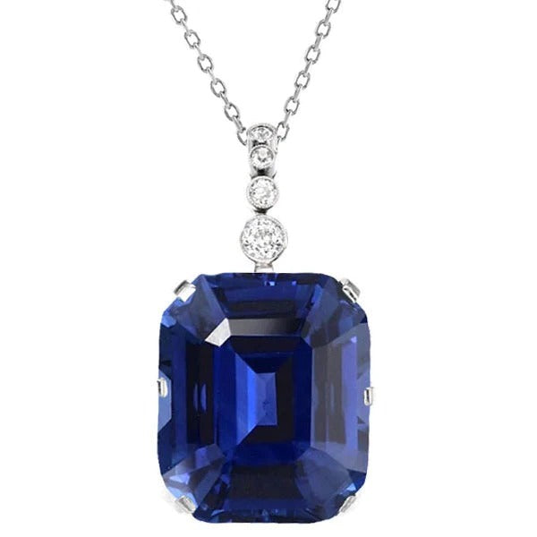 Women’s Emerald Sapphire & Diamond Pendant With Chain 5.25 Carats - -harrychadent.ca