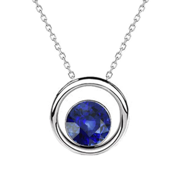Solitaire Circle Pendant Round Ceylon Sapphire Necklace 2 Carats - Gemstone Pendant-harrychadent.ca