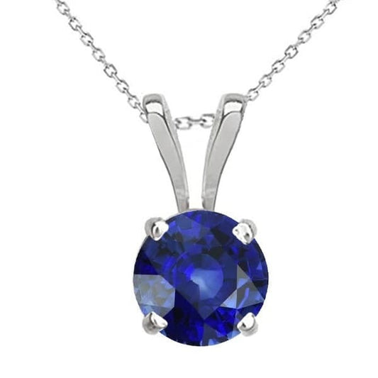 Round Ceylon Sapphire Solitaire Pendant With Chain 3.50 Carats - Gemstone Pendant-harrychadent.ca