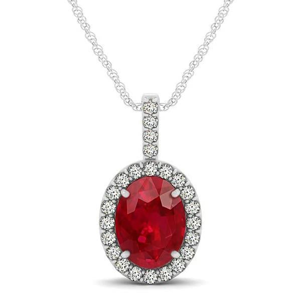 Oval Ruby & Diamond Pendant Necklace 9.10 Ct White Gold 14K - Gemstone Pendant-harrychadent.ca