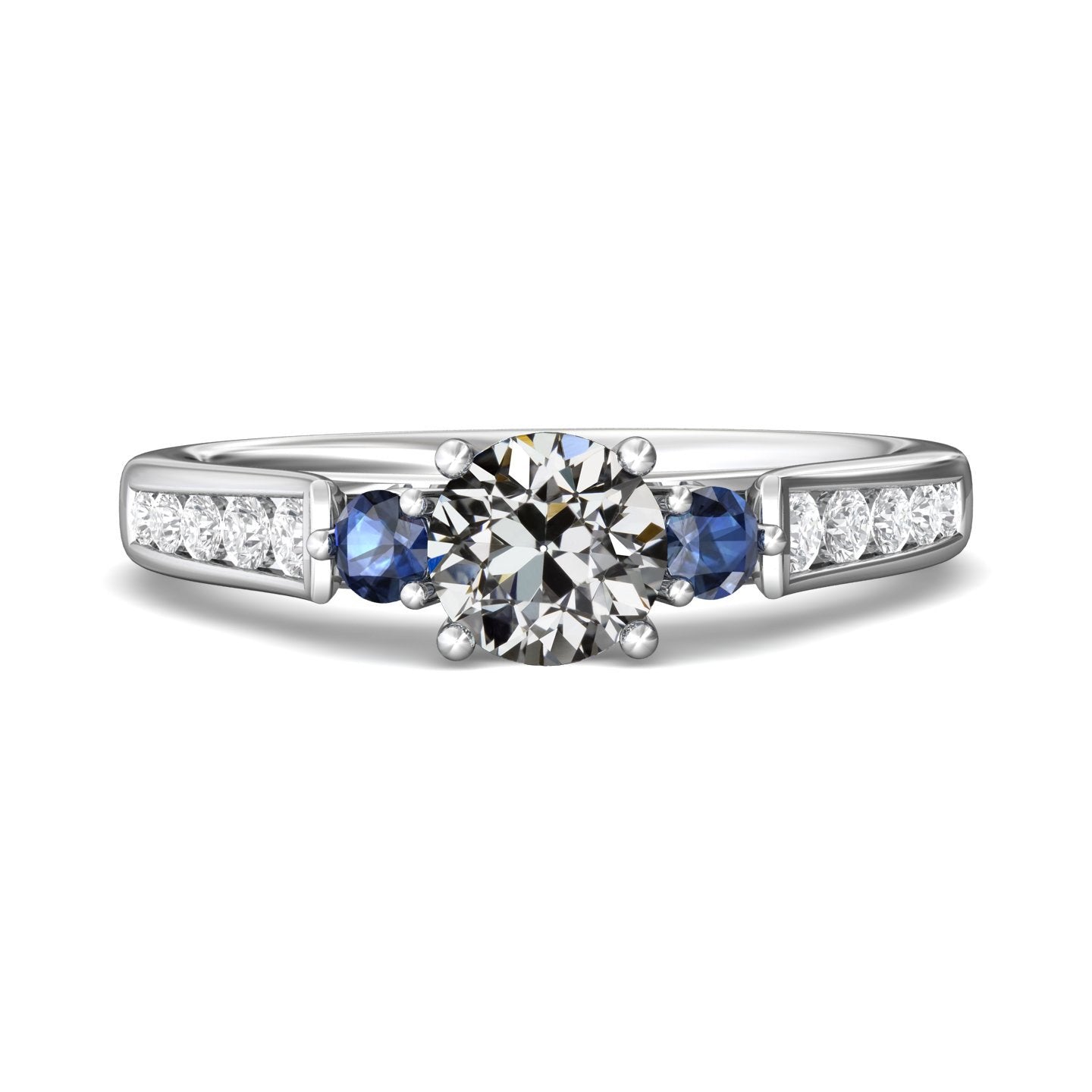 Old Mine Cut Diamond & Sri Lankan Sapphire Anniversary Ring 4 Carats - Anniversary Ring-harrychadent.ca