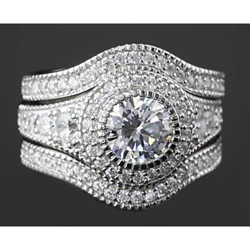 Vintage Anniversary Ring Set 4 Carats Round Diamond White Gold 14K - Anniversary Ring-harrychadent.ca