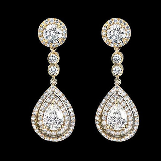 Chandelier Pear Cut Diamonds 6 Carat Yellow Gold Diamond Earring - Chandelier Earring-harrychadent.ca