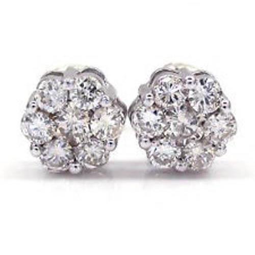 2.1 Ct Round Diamond Cluster Women Earring 14K White Gold - Cluster Earrings-harrychadent.ca