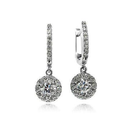 3.4 Carats Prong Set Diamonds Lady Dangle Earrings White Gold 14K - Dangle Earrings-harrychadent.ca
