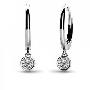 Drop Down Bezel Earrings 1 Carat Round Diamond White Gold - Dangle Earrings-harrychadent.ca