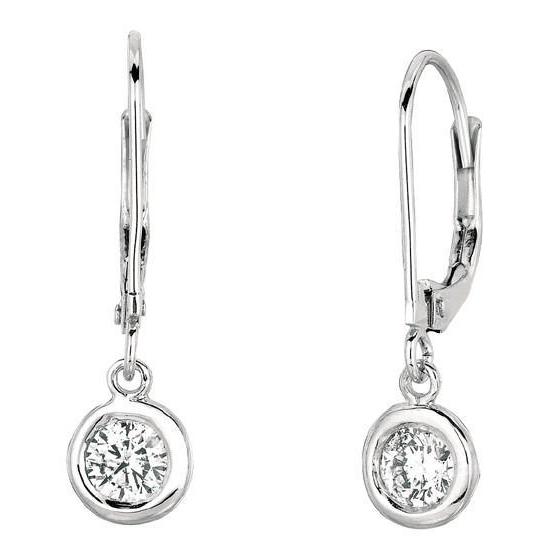 Drop Down Bezel Earrings Round Diamond Pair 0.50 Carats White Gold 14K - Dangle Earrings-harrychadent.ca