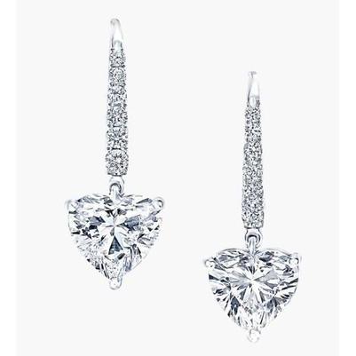 Heart And Round Cut 4.70 Ct Diamonds Dangle Earrings White Gold 14K - Dangle Earrings-harrychadent.ca