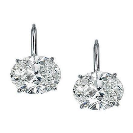 2 Carats Solitaire Oval Cut Diamond Drop Earring Gold White 14K - Drop Earrings-harrychadent.ca