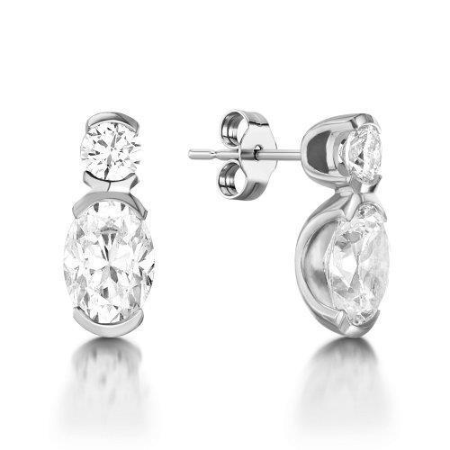 Oval And Round Cut Diamond Drop Earring 2.50 Carats Women Jewelry - Drop Earrings-harrychadent.ca