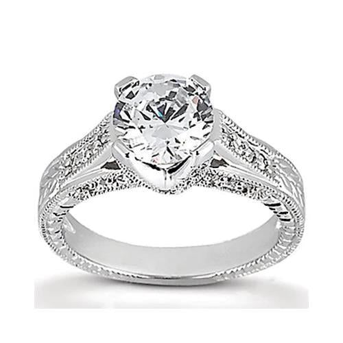 2.50 Carats Round Diamond Engagement Ring Milgrain Vintage Style - Engagement Ring-harrychadent.ca