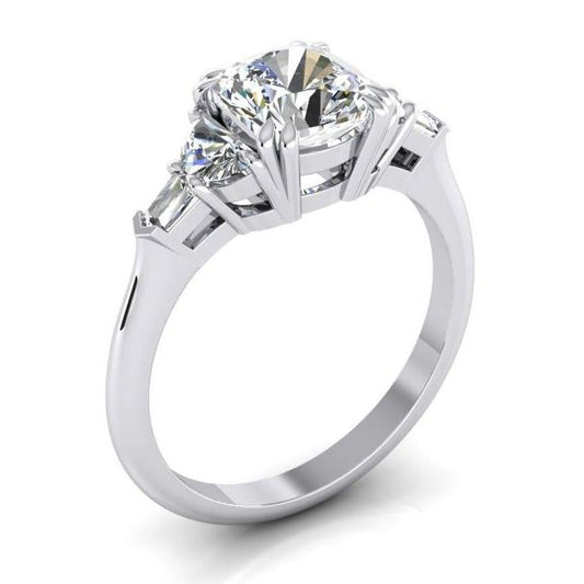 3 Ct Cushion Cut Half Moons Baguette Diamond Ring Excellent Cut 18K - Engagement Ring-harrychadent.ca