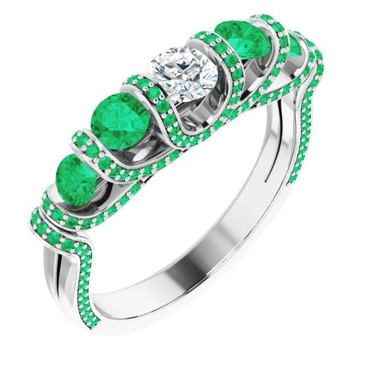 Diamond Ring 1.70 Carats Columbian Emerald Accented Women Jewelry - Engagement Ring-harrychadent.ca