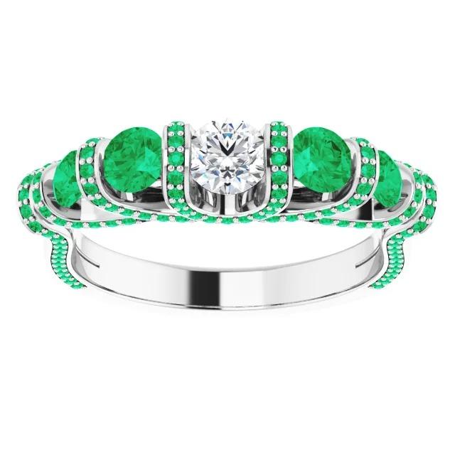 Diamond Ring 1.70 Carats Columbian Emerald Accented Women Jewelry - Engagement Ring-harrychadent.ca