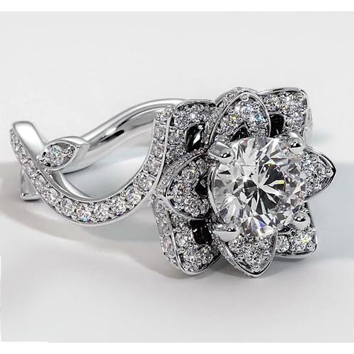 Diamond Ring Lotus Flower 2.50 Carats 4 Prong Setting White Gold - Engagement Ring-harrychadent.ca