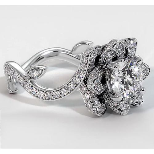 Diamond Ring Lotus Flower 2.50 Carats 4 Prong Setting White Gold - Engagement Ring-harrychadent.ca