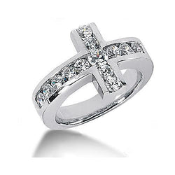 Diamonds Cross Shape Engagement Fancy Ring 1.4 Ct. White Gold 14K