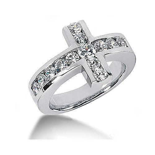 Diamonds Cross Shape Engagement Fancy Ring 1.4 Ct. White Gold 14K - Engagement Ring-harrychadent.ca