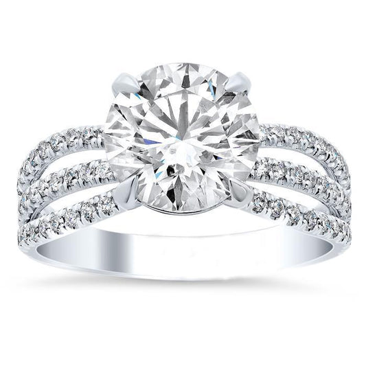 Diamonds Engagement Ring 5 Carats Triple Shank Pave White Gold 14K - Engagement Ring-harrychadent.ca