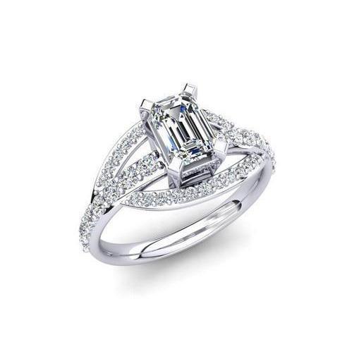 Emerald & Round Cut Diamond Engagement Ring 2.50 Carat White Gold 14K - Engagement Ring-harrychadent.ca